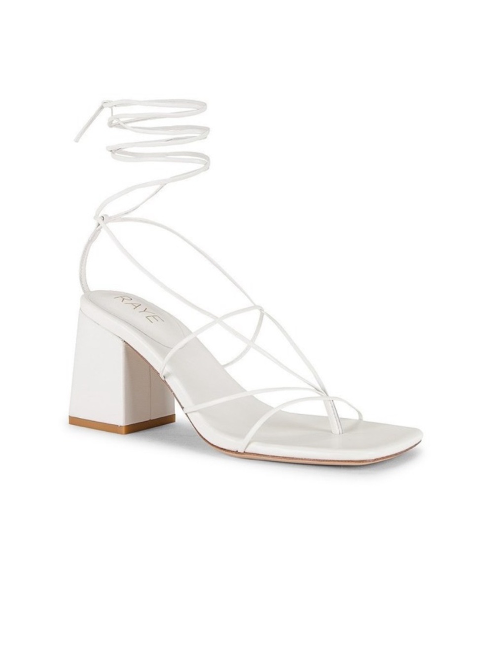 Raye White Strappy Block Heel Sandal with Ankle Wrap Reeves Heel lace up chunky - Picture 1 of 9